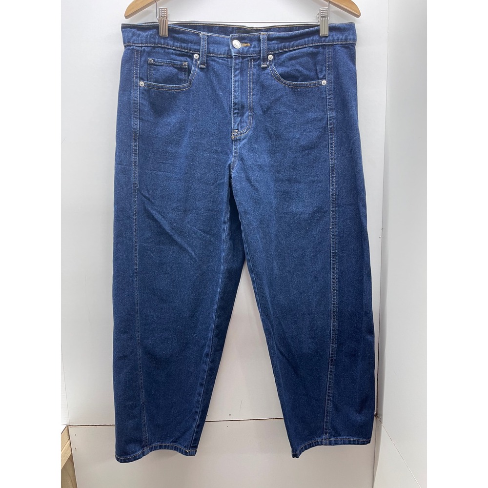 Free Assembly Womens Size 10 Dark Wash High Rise Barrel Leg Seamed Jeans Blue
